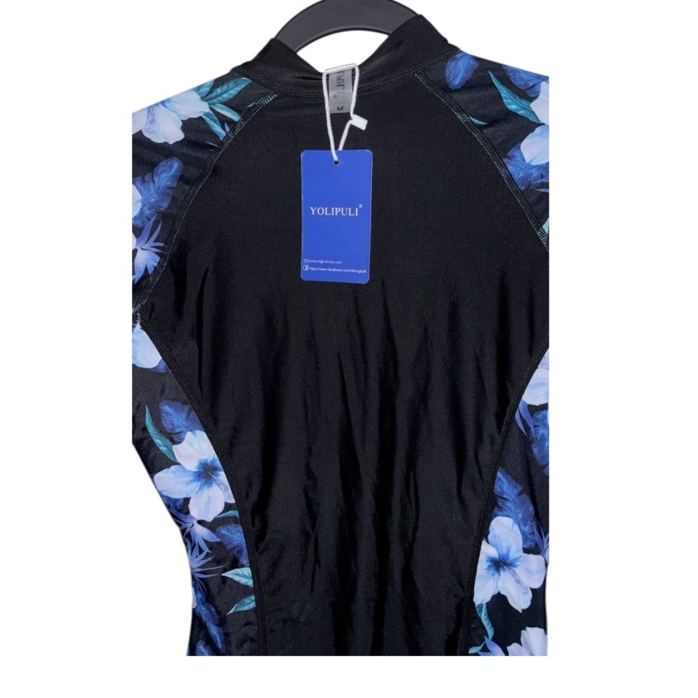YOLIPULI One Piece Floral Swimsuit w/Long Sleeves&Thumbnail insert,P:16”, L:30” - Picture 3 of 10